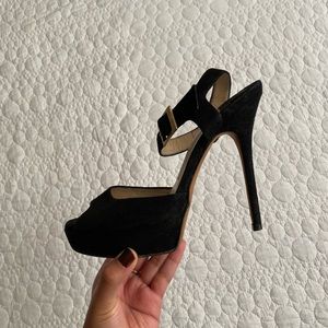 JIMMY CHOO black suede peep toe ankle heels